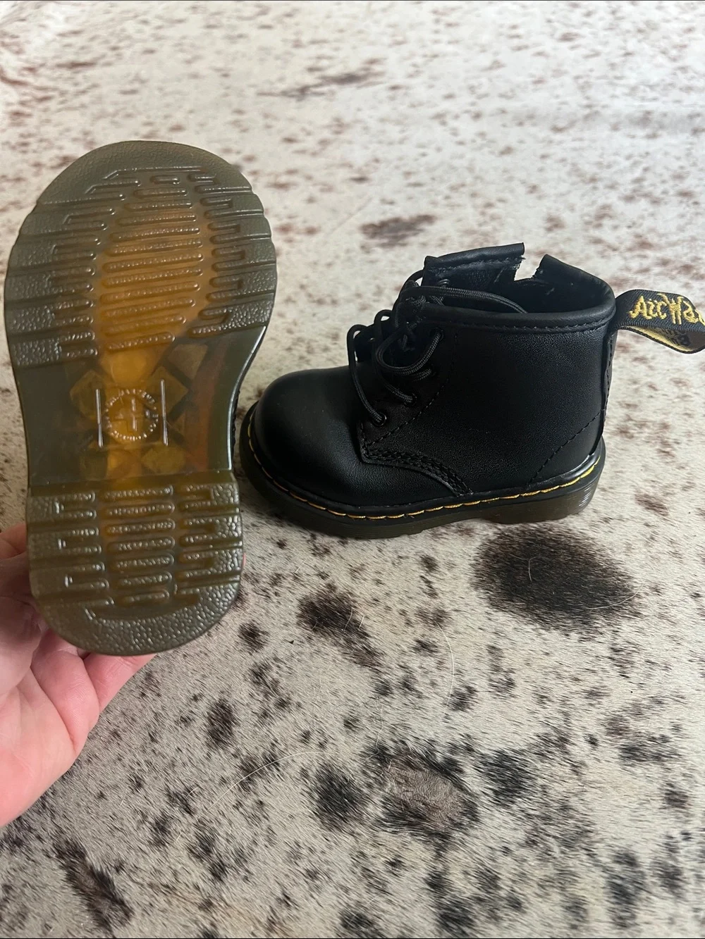 Toddler Dr. Martens Black Lace-Up Boots with Yellow Stitching- like new